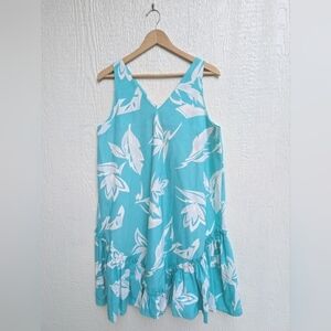 Vintage P&W Hawaiian Blue Tropical Kawaii Babydoll Sleeveless Sun Dress Med